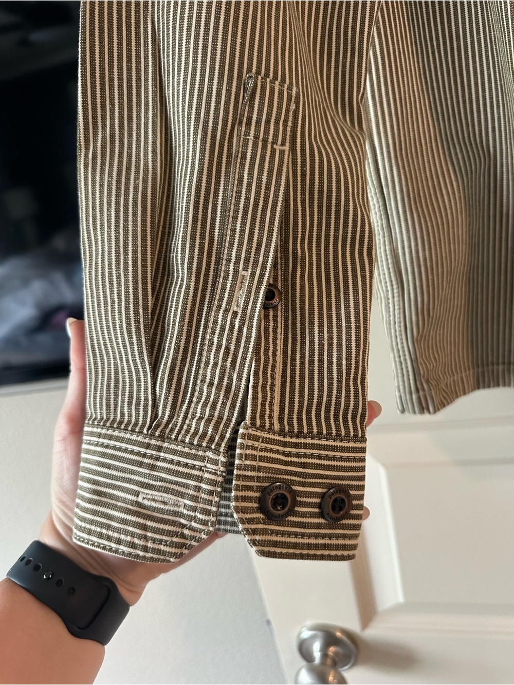 Patagonia Striped Button-Up Work Shirt Jacket in brown and white - Picture 7 of 8